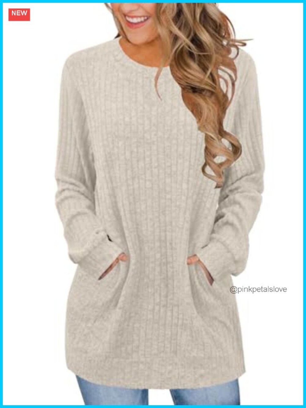 JomeDesign Women's Crewneck Long Sleeve Tunic Sweater with Pockets Pullover